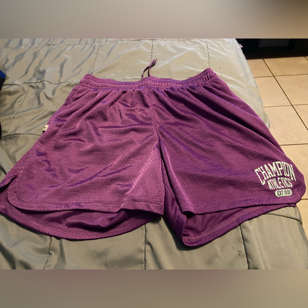 PURPLE CHAMPION 5 inch inseam mesh shorts